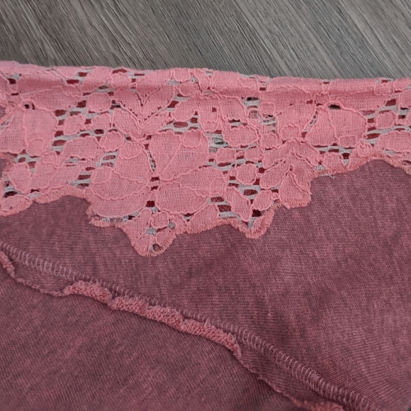 Free People Pink Lace Shoulder Crop Sweatshirt XS - Picture 4 of 7